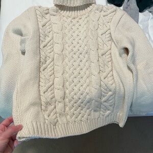 Wool Cream Cable Knit Turtleneck Sweater